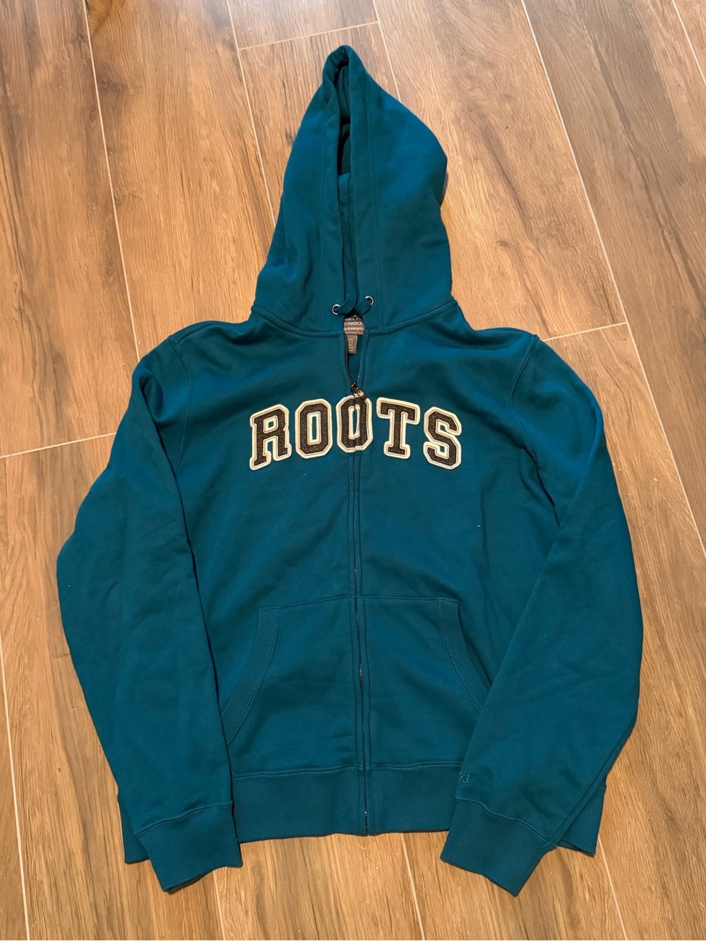 Roots Teal Zip-Up Hoodie with Logo Patch